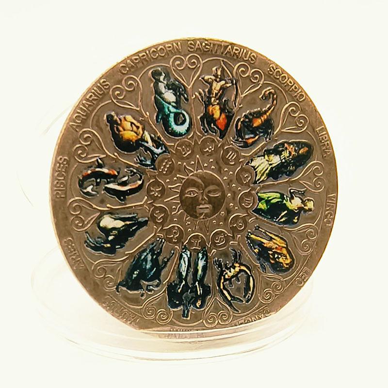 1 Piece Twelve Zodiac Signs Lucky Souvenir Coin Goddess Guardian Art Gift for Astrology Lovers Collection