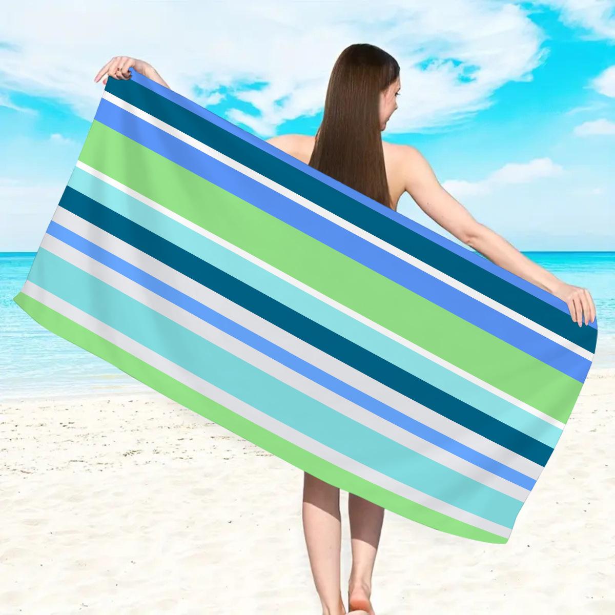 Rainbow striped letter beach towel, ultra-fine fiber towel blanket, absorbent quick drying beach pool towel 50x100cm