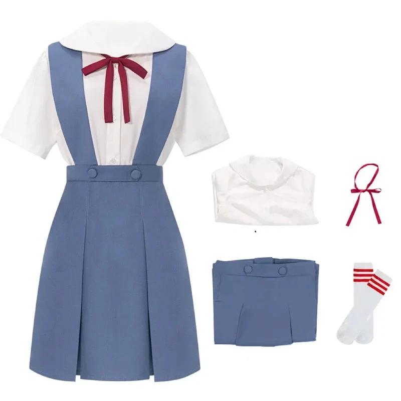 Costume Cosplay Rei Ayanami Asuka Langley Soryu Cosplay Robes Uniforme Scolaire Femmes Perruque Pinces à Cheveux Halloween Vêtements Loli S white