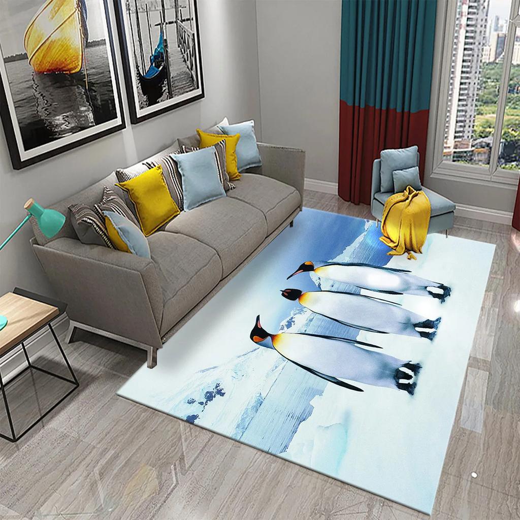 3D Cartoon Penguin Carpet Cute Animal Big Rug for Living Room Bedroom Comfortable Decor Floor Mat Area Rug Bathroom Non-slip Rug