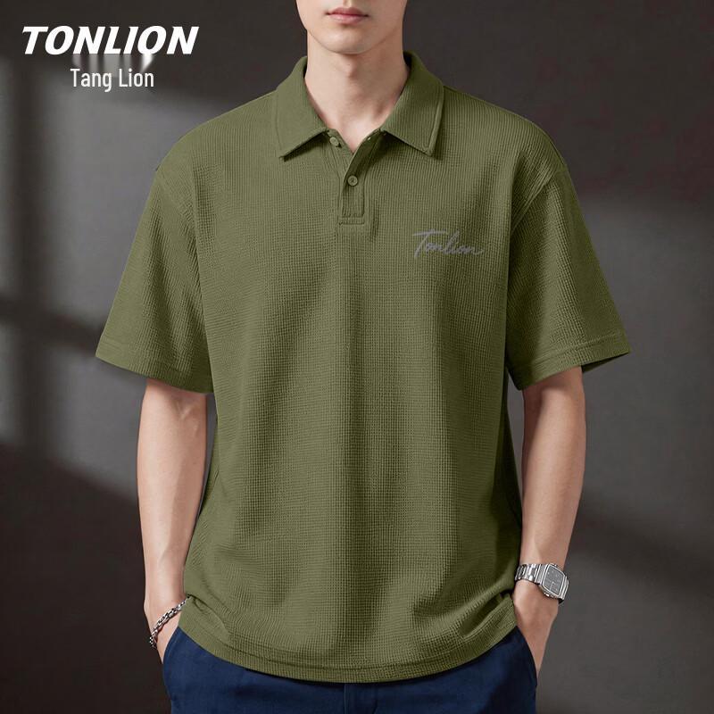 Мужская вафельная футболка-поло с коротким рукавом TonLion 3XL