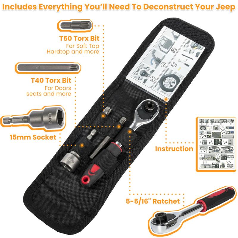Set di Strumenti a Sgancio Rapido per Hard Top e Portiere Chiave di Rimozione Kit di Strumenti Compatibile per Jeep Wrangler Jl