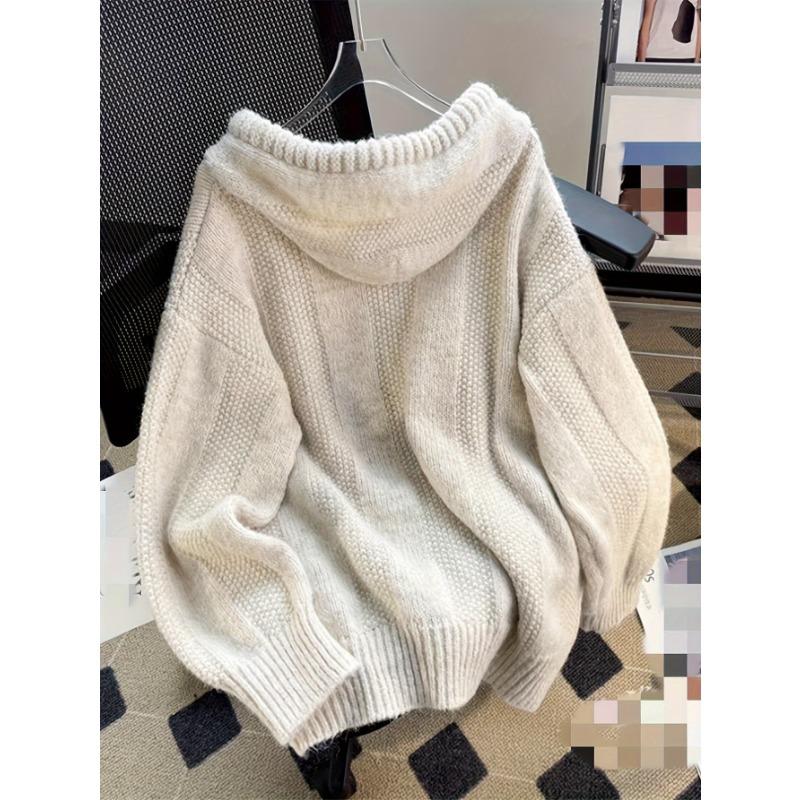 Korean Knitted Hooded Sweater Women Fall Winter Long Sleeved Warm Buttons Loose Pullover Solid Harajuku Lazy Sprots Sweatshirt