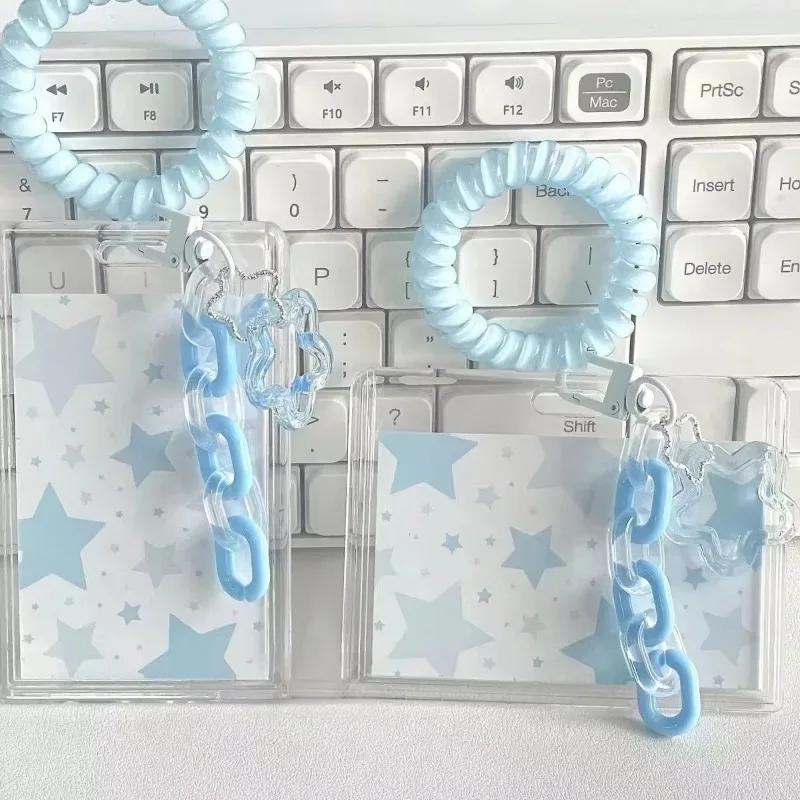 1 Set Ins Sweet Credit Card Holder case Transparent Acrylic ID Card Cover Case with Pendant Kawaii Kpop Photo Card Protector