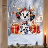 Holiday Scene Setting Decals Christmas Spotted Puppy/Penguin Static Window Sticker, Cute Watercolor Animal Glass Stickers with Colorful Lights & Gift