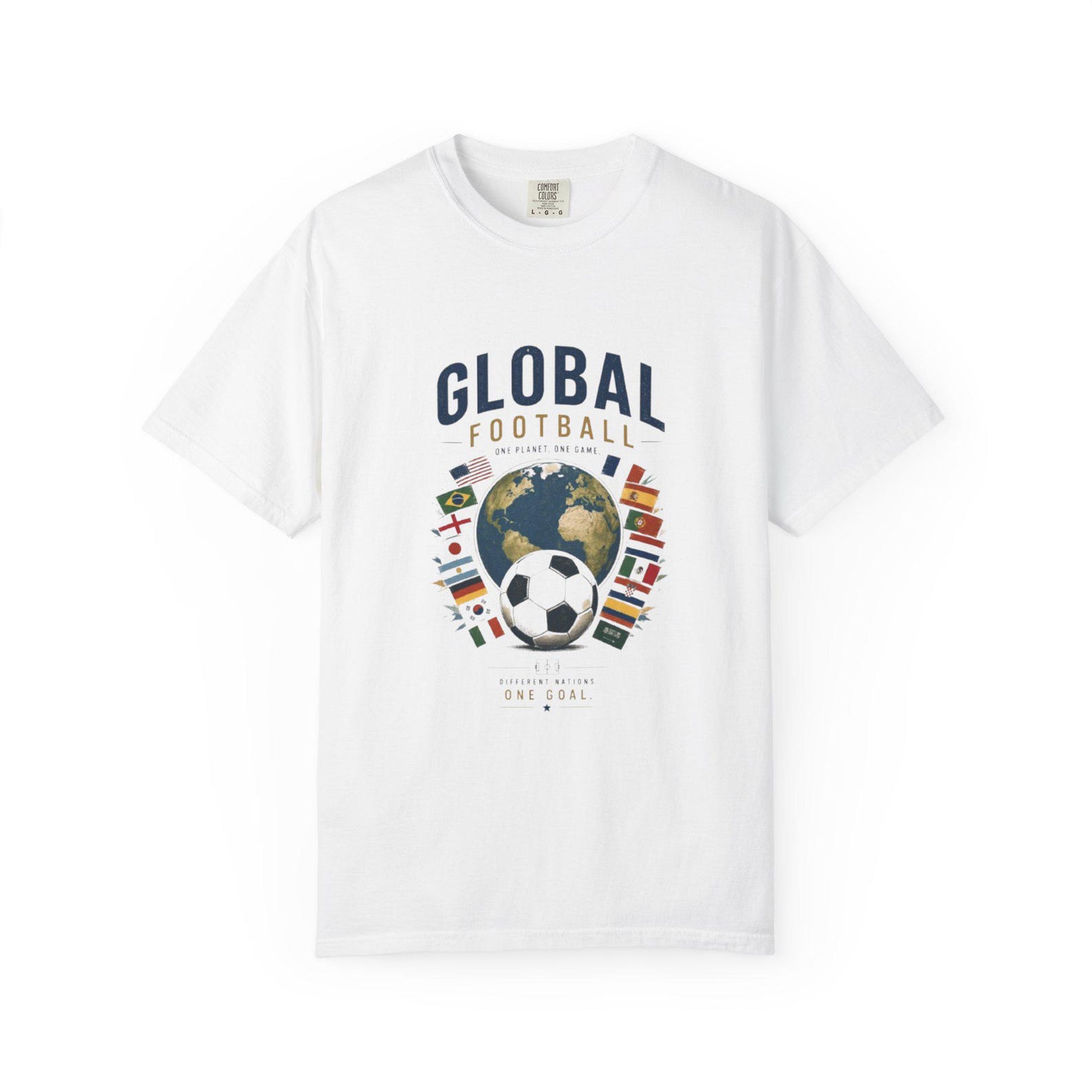 Global Football Globe with Flags T-Shirt | Soccer World Cup Design L