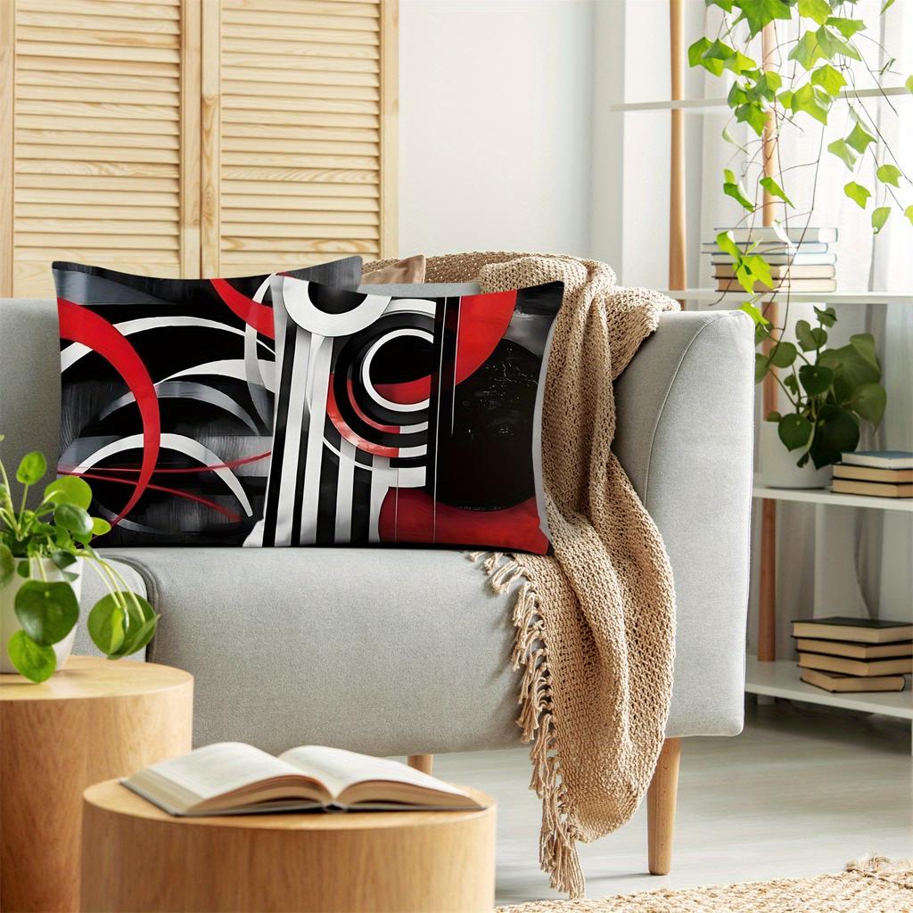 [4 Pezzi Copricuscini Astratti] 4 Pezzi Copricuscini Decorativi Astratti a Strisce Geometriche per Divano, Poltrona, Soggiorno