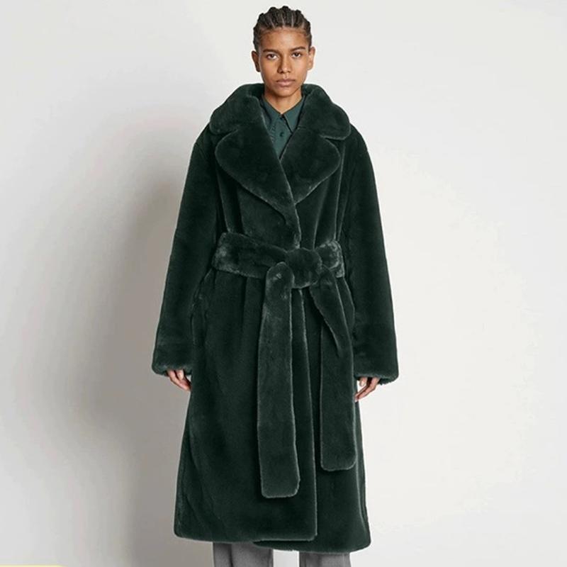 Winter Women Fur Coats Long Fur Loose Lapel Over Coat Thick Warm Plus Size