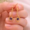 Solid 925 Sterling Silver Amethyst Round Gemstone Handmade Drop Dangle Earring Yellow Gold Plated Earring