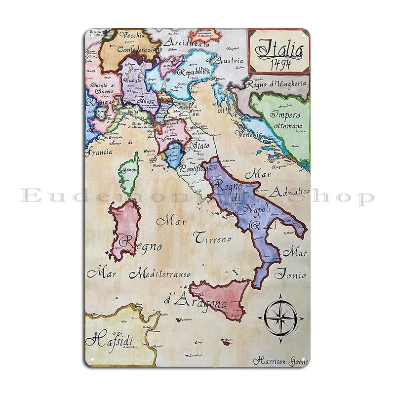 Hartă relief a Italiei redată digital Hartă relief vintage a Italiei Imprimare Cu D Illusion Metal imprimat Semn de perete din tablă Afiș