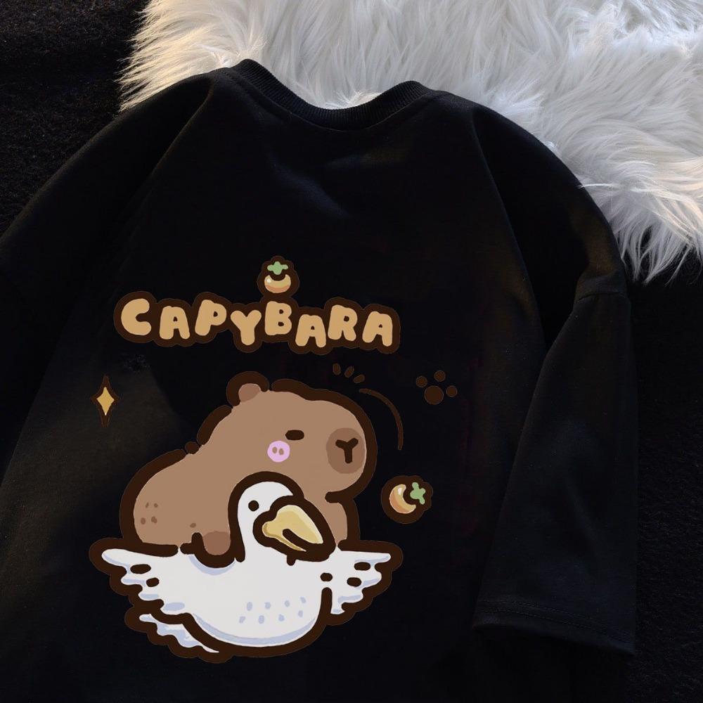 Capybara  Girl Tshirt Cotton Short Sleeve Top Summer Fashion Cartoon Cute Clothes Fashion Kawaii Tee Anime