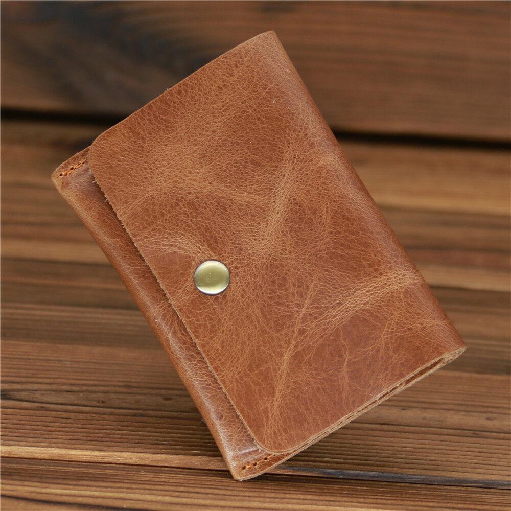 Retro Crazy Horse Leather Mens Simplicity Slim Wallet Cowhide Credit Card Holder Handmade Thin Boys Moneybag