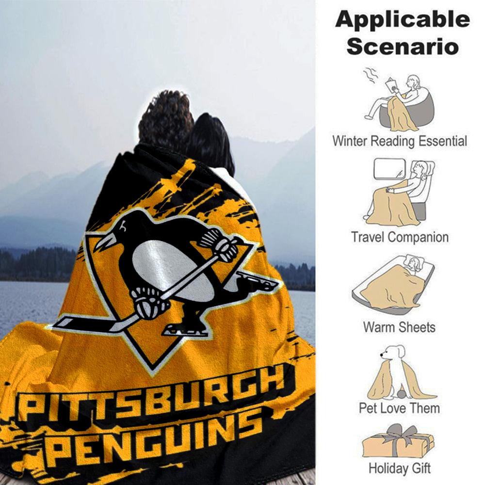 Pittsburgh Penguins Print Flannel Blanket High Quality Warm Comfortable Cover for All Seasons Perfect for Gifts Home Decor