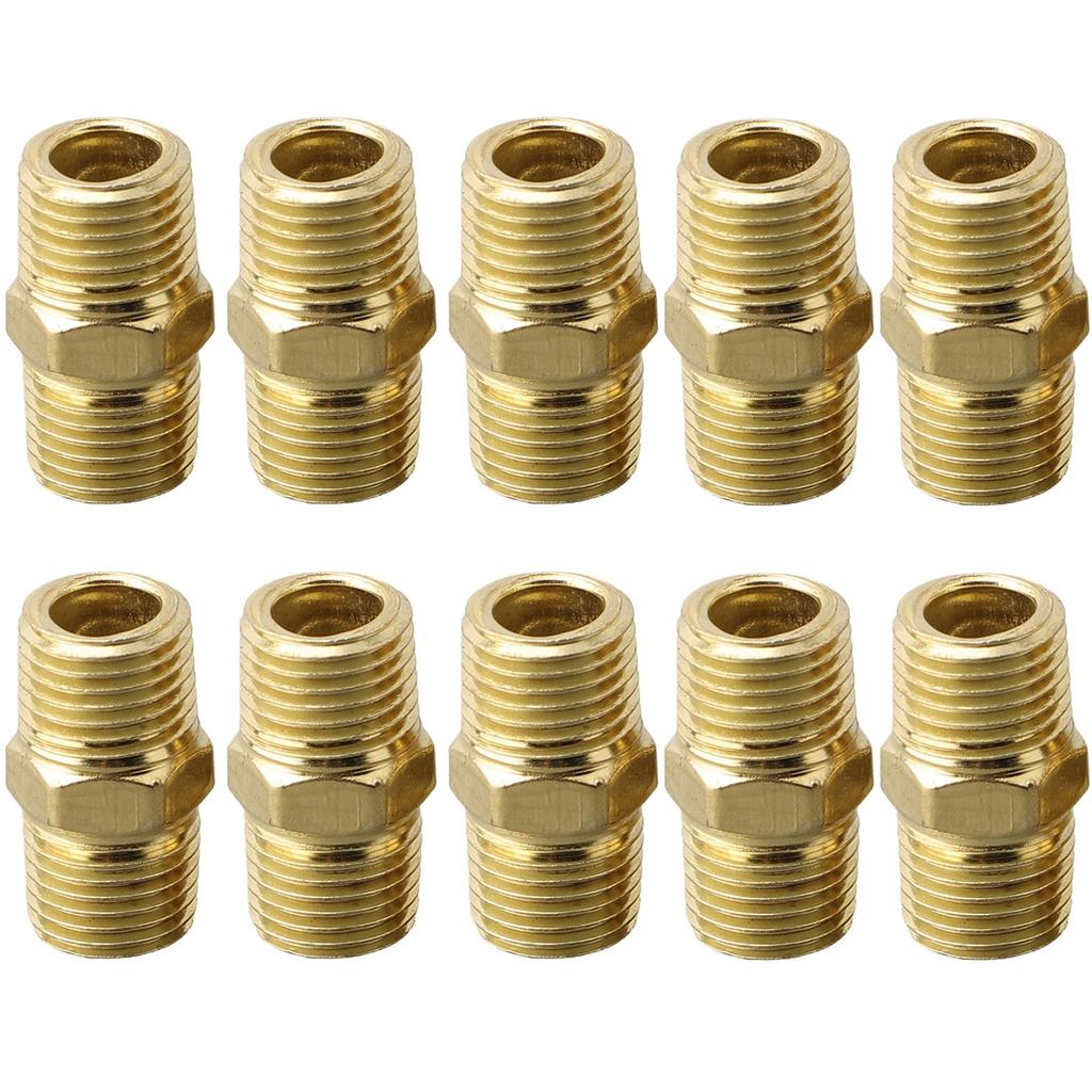 10Pcs Quick Adapter Air Line Hose Compressor Connector 1/4in Hex Nipple For BSP Male To Male Brass Pipe Adapter