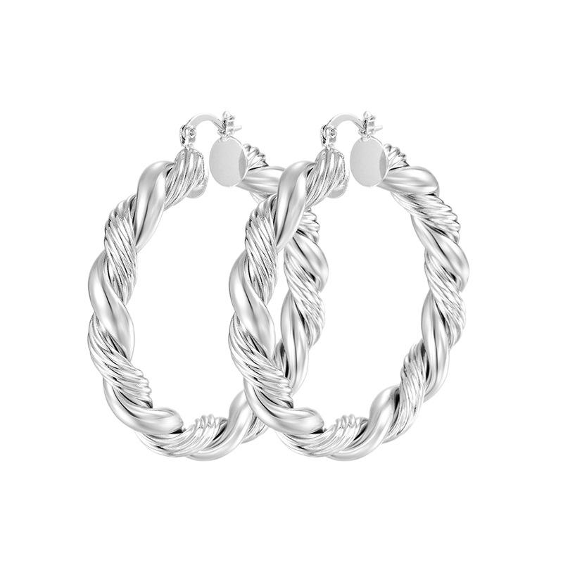 European Chunky Twist Hoop Earrings for Women: Gold or Silver, Fashionable & Versatile Luxury Ear Jewelry