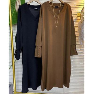 Damen Herbst und Winter V-Ausschnitt Lockerer und Lässiger Stil Langes Basic-Kleid Einfarbig Schlichtes Causal Maxikleid