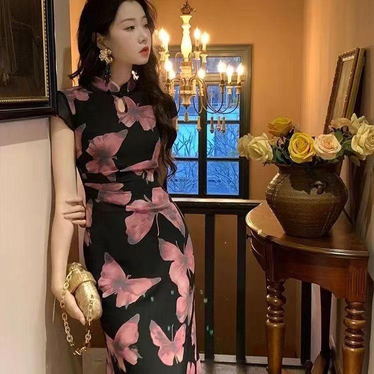 2026 New Chinese Retro 'Breaking the Cocoon' Butterfly Improved Qipao Dress - Women's Summer Short Sleeve Elegant Dress