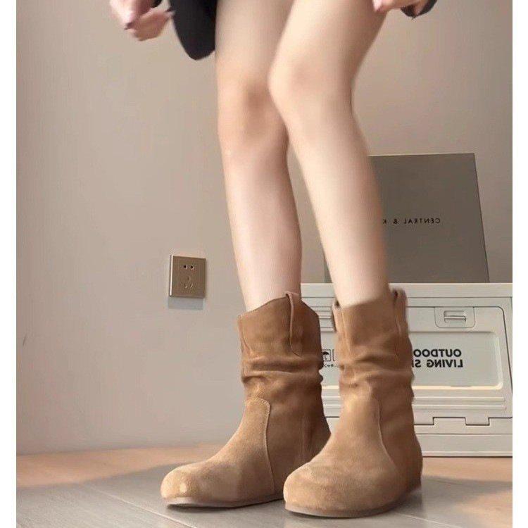 Autumn and Winter 2025 Velvet Cotton Boots New Stacked Short Boots Small Boots Women's Martin Boots Retro Thick Flat Bottom Early Autumn