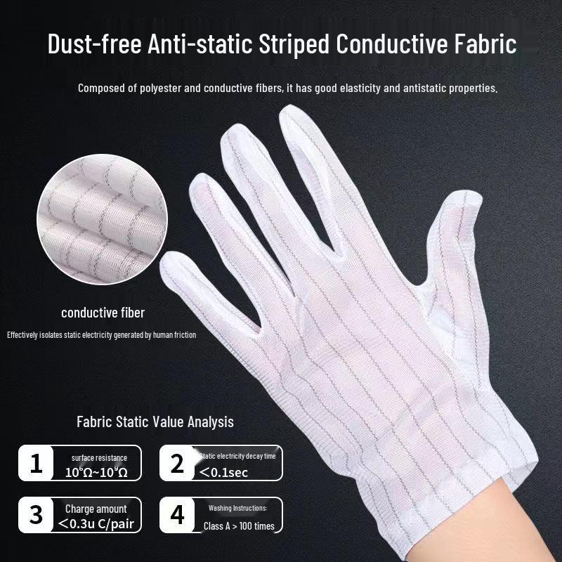 Anti-static Five-Finger Adhesive Non-slip Dust-free Striped Workshop Gloves with Thick Dot Coating