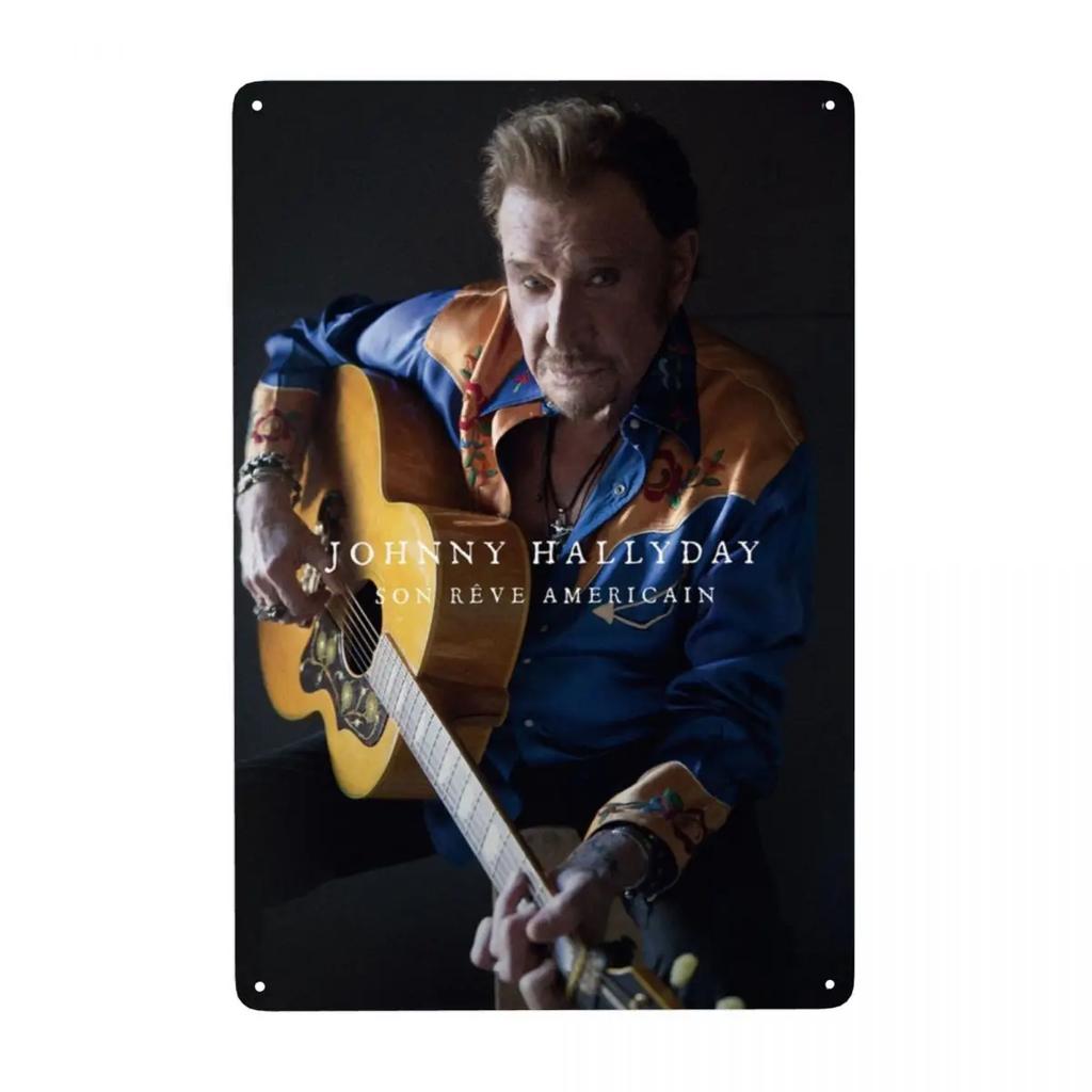 Motorrad Johnny Hallyday Schild Custom Retro Französischer Rocksänger Metallschilder für Club Cafe Restaurant Man Cave Bar Wanddekoration