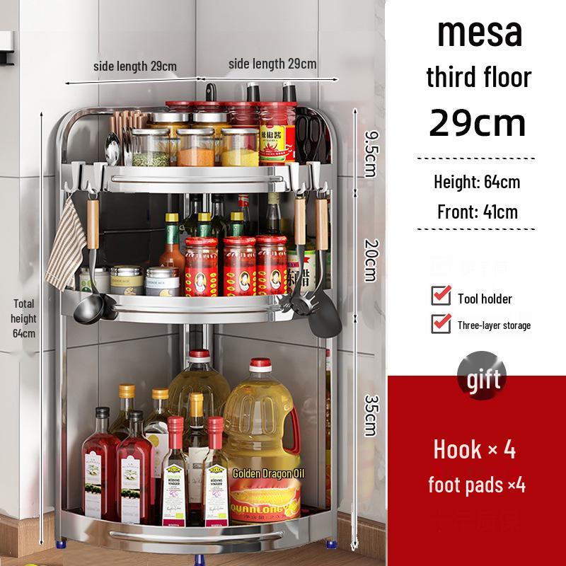 Stainless Steel Kitchen Corner Shelf for Oil, Sauce, Vinegar & Spices - Triangle Storage Rack with Knife Holder.