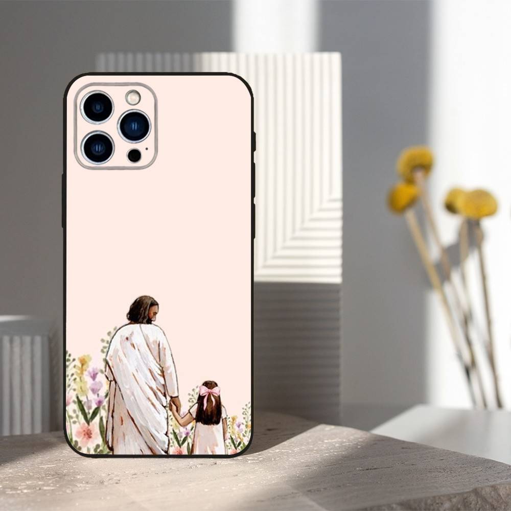 Funny Jesus Girl Cartoon Case For iPhone 12,14,15,16,17,13,11,X,Mini,Plus,Pro Max,8,7,XR,SE,XS,Soft Silicone Black
