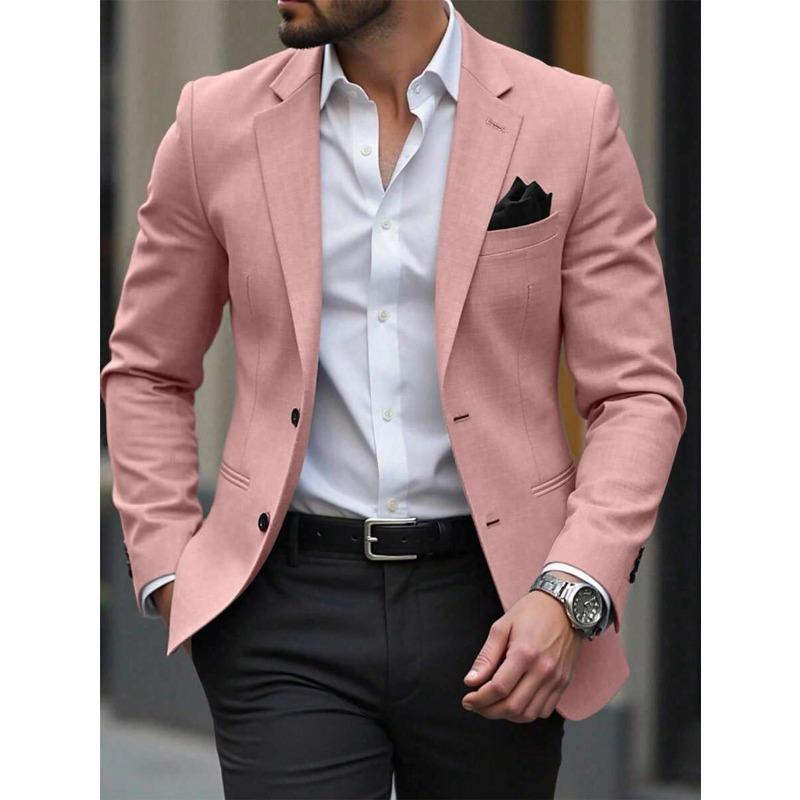 Men Solid Color Two Button Notched Lapel Casual Blazer S розовый