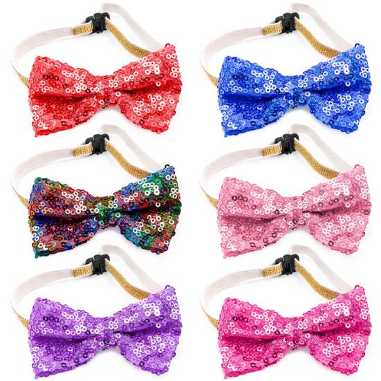Pet Neck Bow Sequins Decor Accessories Adjustable Pet Dogs Cats Bow-knot Collar with Bell for Festival