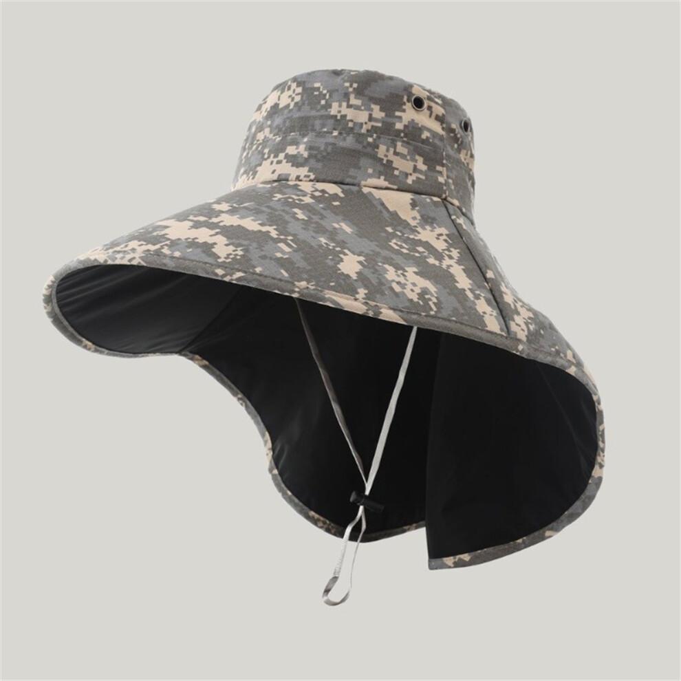 (M, Gray) Men Sun Hat, Camouflage Wide Brim Bucket Hat Sun Protection Hat Summer Cap for Outdoor Camping