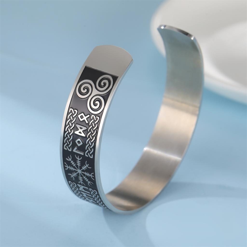 Viking Compass Bracelet for Men Norse Vegvisir Triskele Runes Amulet Jewelry Gift Vintage Bangle