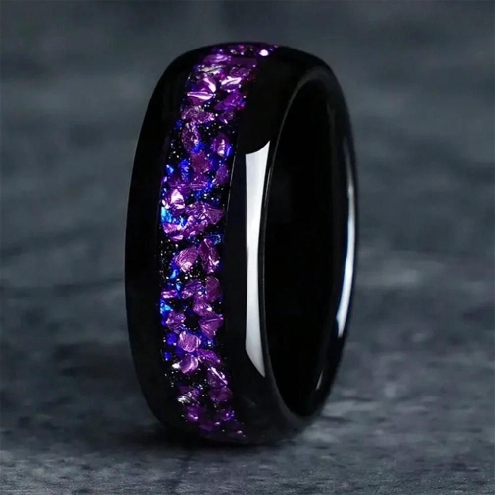 Fashion 8mm Men Stainless Steel Rings Inlay Galaxy Style Abalone Shell Rings For Men Wedding Engagement Band Jewelry Gift