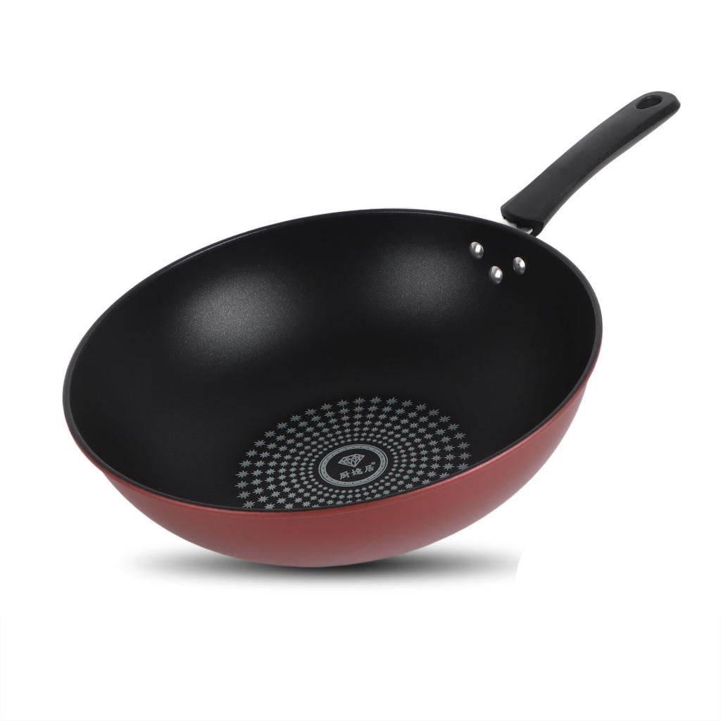 Frying Pan Flat Bottom Cooking Wok Cast Iron Kitchen Ware with Handle for Soup Stew 32cm / 12.6in