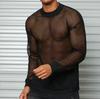 Men's Sexy Mesh Long Sleeve See-Through T-Shirt - Breathable Nightclub Wear