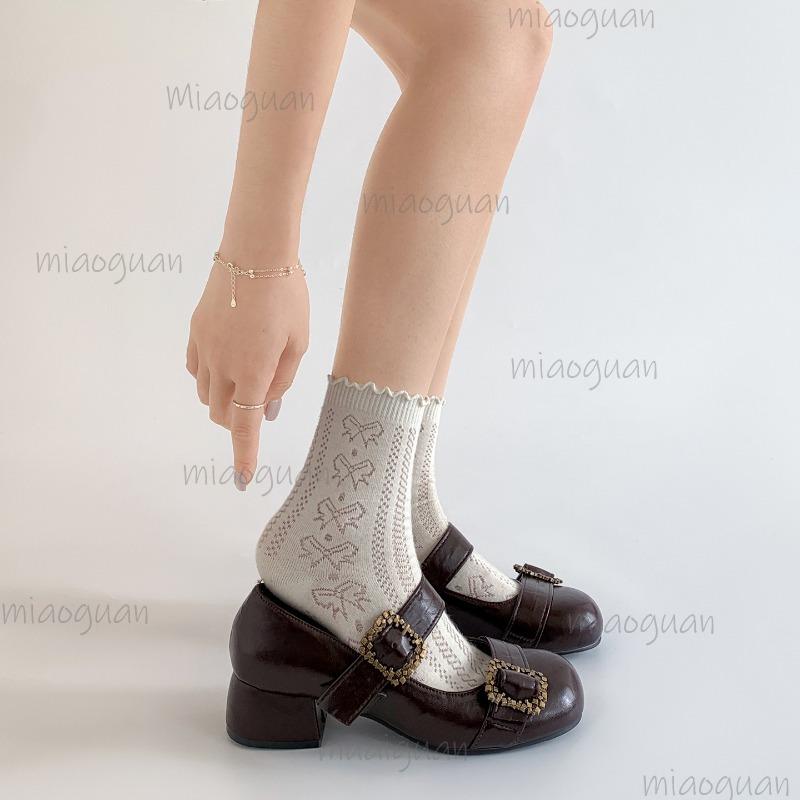 Retro Black French Mid Heel Shallow Mouth Shoes for Women 2026 New Autumn Height Increasing Mary Jane Shoes Metal Decor Straps