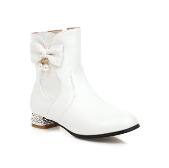 Autumn Winter Girls Boots New Style Sweet Bow Zipper Mid Boots High Heel Women's Boots Pink Lolita Student Boots Plus Size 28-43