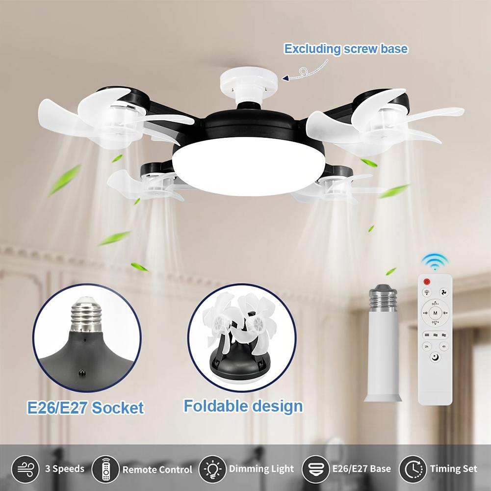 Electric Ceiling Fan Drone Fan E26/E27 Silent Wireless Electric Fan with Light Remote Control Universal Dimming for Home