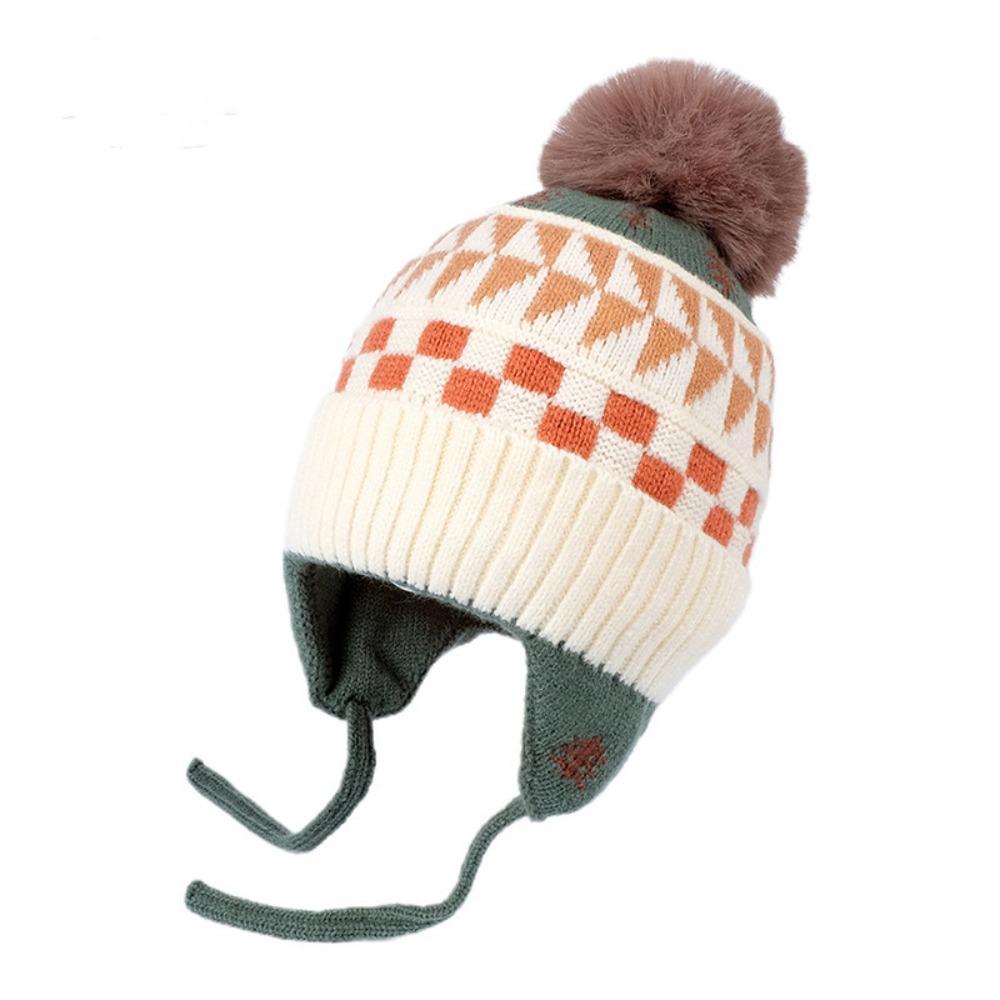 Jacquard Baby Knitted Hat Hairball Kids Earmuffs Cap Fashion Children Beanies Cap  Windproof