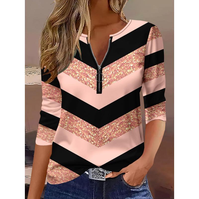 European and American fashion autumn and winter zipper long-sleeved women s tops S