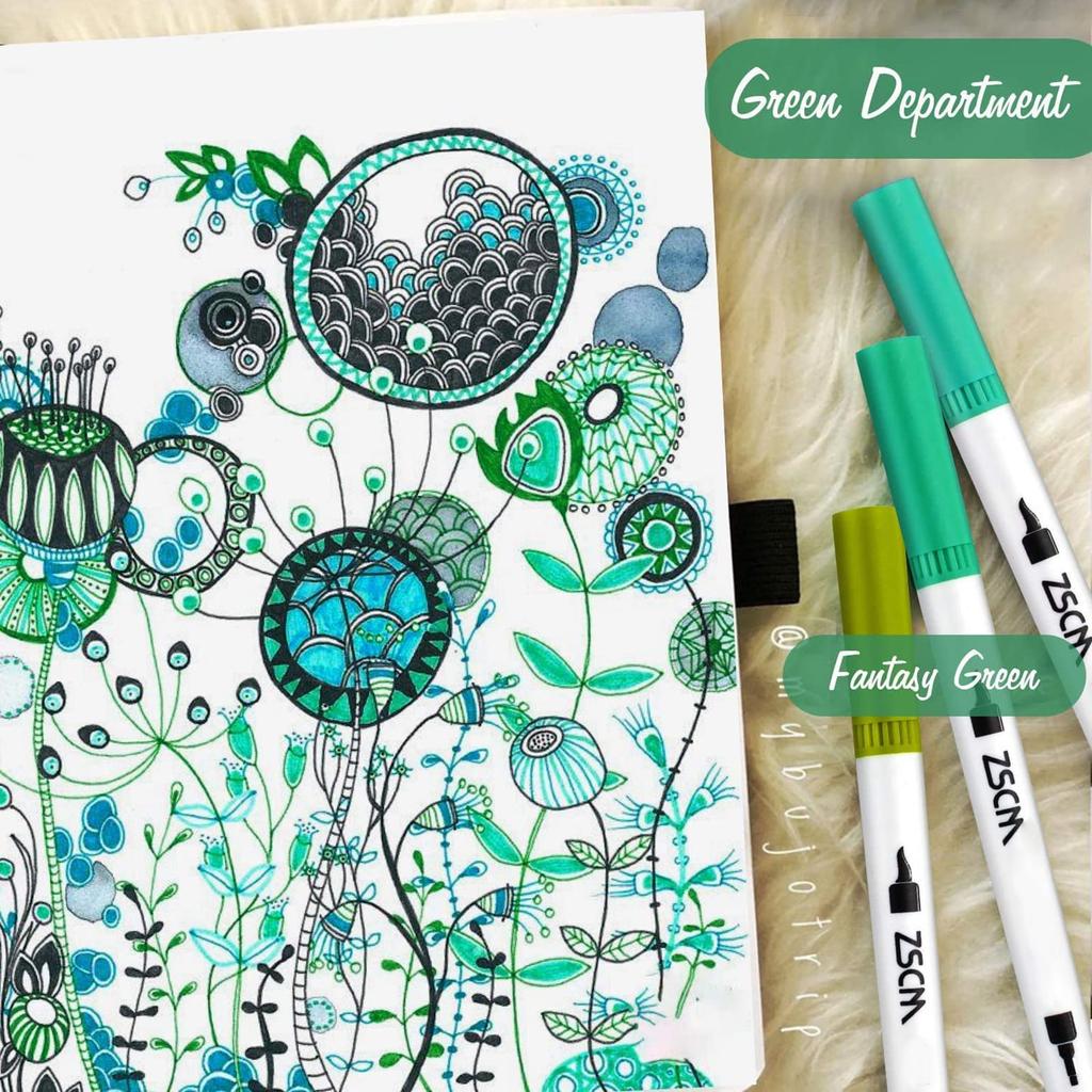 M ZSCM Illustration 100 Brush and Extra Fine Color Pen Art Marker Watercolor Brush Vivid for Picture Adult Coloring Storage Case Included Pens,