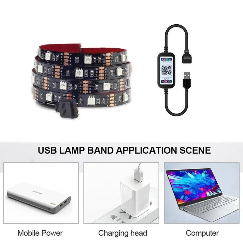Tiras de Luces de Ambiente de Fondo RGB 5050 Color Bluetooth 5v Set de Luces TV Mesita de Noche Barra Luz de Ambiente Decoración de Iluminación