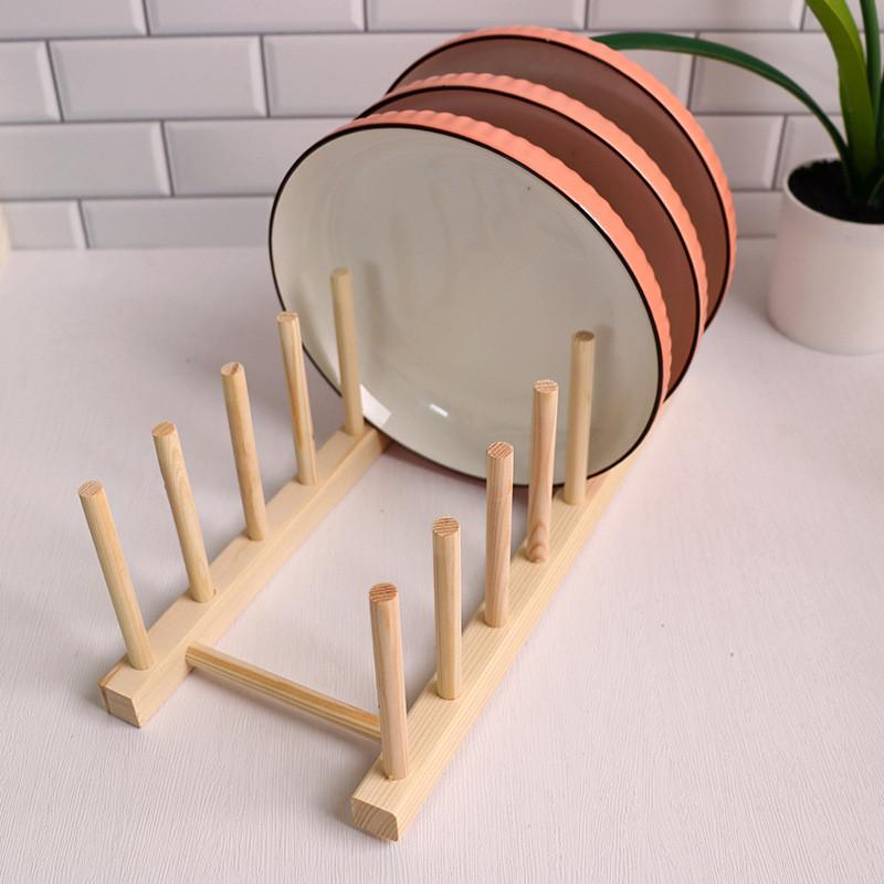 Wooden Dish Rack With Drip Tray For Kitchen Storage And Organization