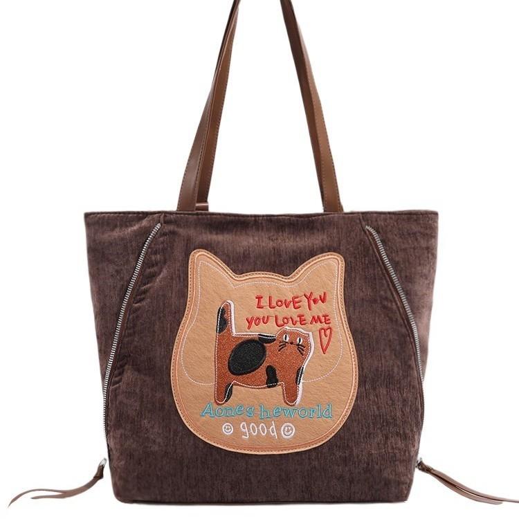 Biscuit Cat Handbag for Women, Autumn Winter 2024 New Trendy College Style Tote Bag, Korean Large Capacity Shoulder Bag Trendy