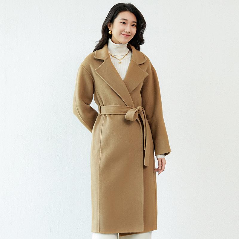 Jielan 2024 Autumn/Winter Women's Double-Sided 100% Wool Mid-Length Loose Coat
