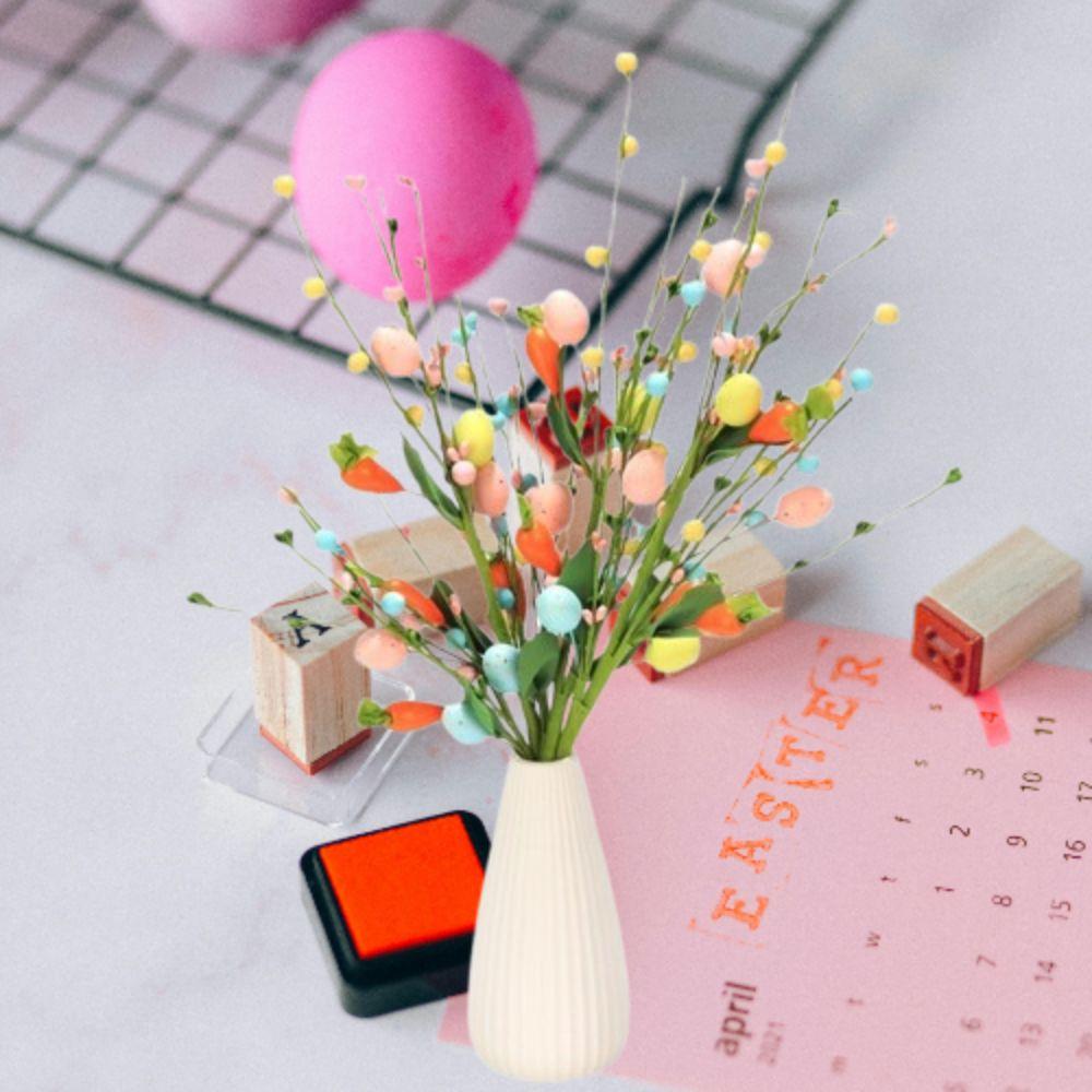 3pcs Festival Artificial Eggs Carrot Branches Spring Fake Plant Easter Eggs Stem  Home Vase Decor
