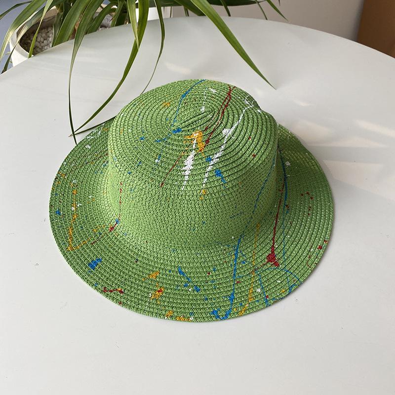 

Style Hat Versatile Straw Woven Art Graffiti Womens Sunshade Hatsboater зелений