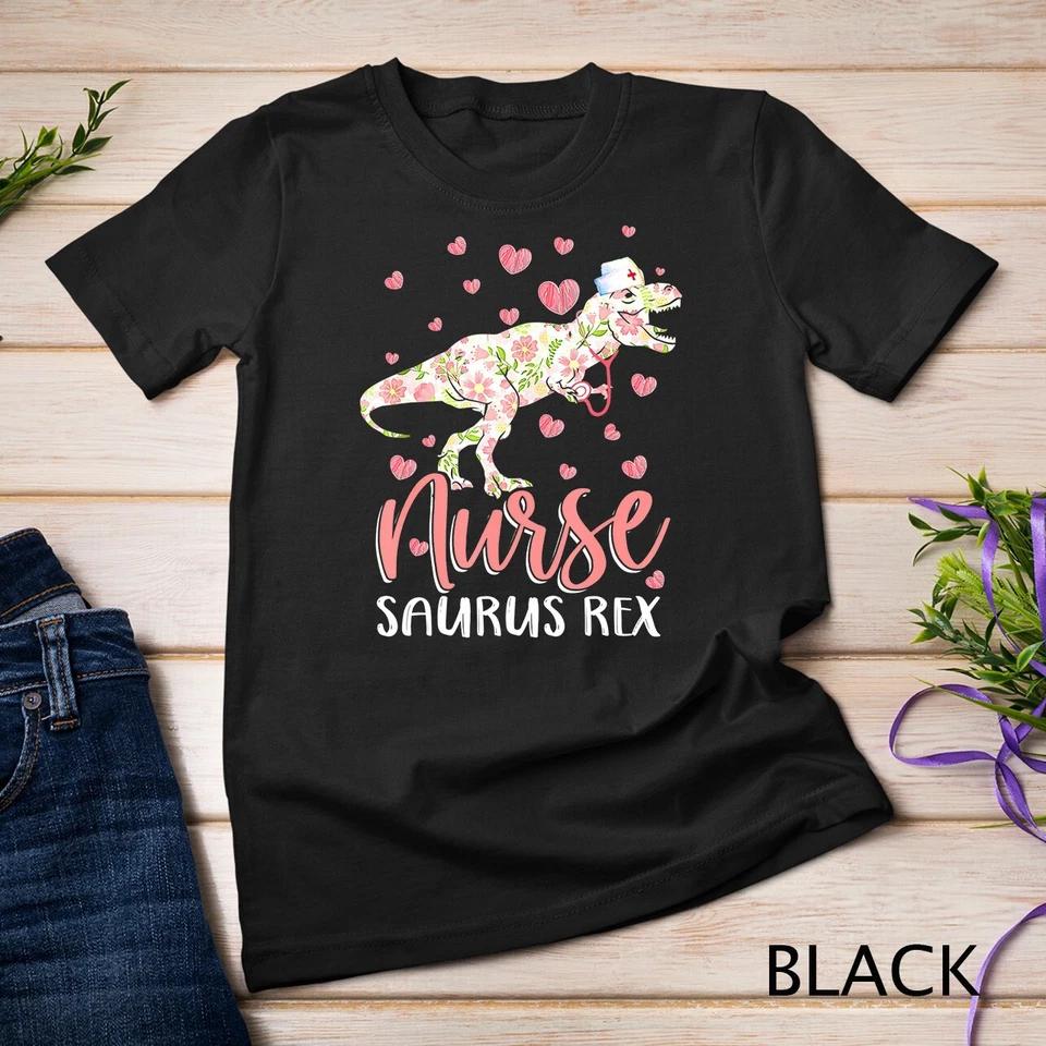 Funny Dinosaur Scrub Nurse Life RN Nursing LPN Floral Mother Unisex T-shirt 1 M