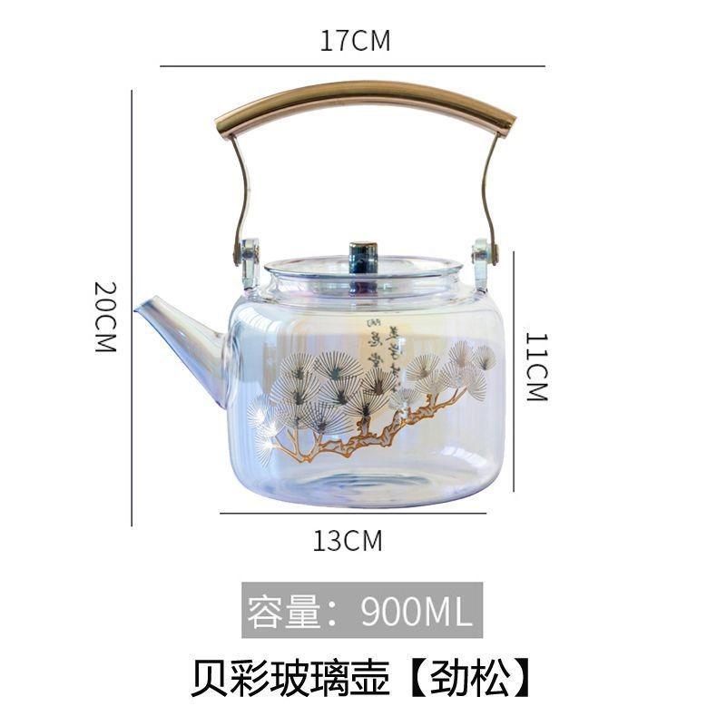 High Borosilicate Glass Colorful Handle Kettle Health - Preserving Hot Water Kettle Household Flower and Herb Teapot