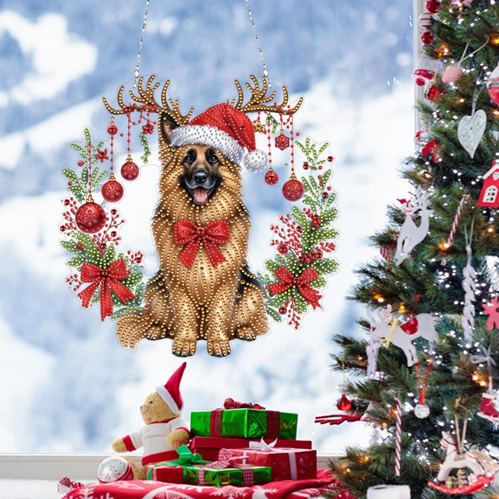 Diamond Painting Hanging Pendant Acrylic Special Shape Christmas Wreath Rhinestone Diamond Art Pendants for Garden Window Decor