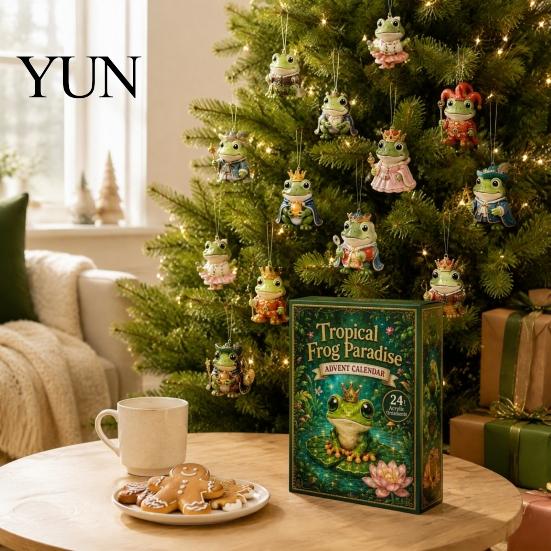 Christmas Tree Hanging Ornaments Frog Advent Calendar 2026, 24 Days Countdown with Pcs 2D for Acrylic Ornaments, Cute Pendants Holiday Parties, Tree,