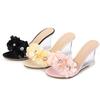 Fashion 8cm High Heels Women Summer Fashion Flower Simple Wedge Sandals Transparent Heel Slippers, Comfortable Design for Casual Shoes